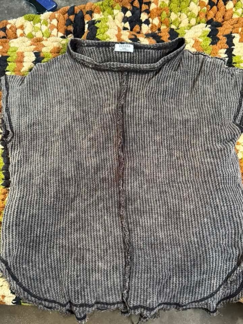 Zenana Outfitters Ribbed Short Sleeve Top in Charcoal Gray